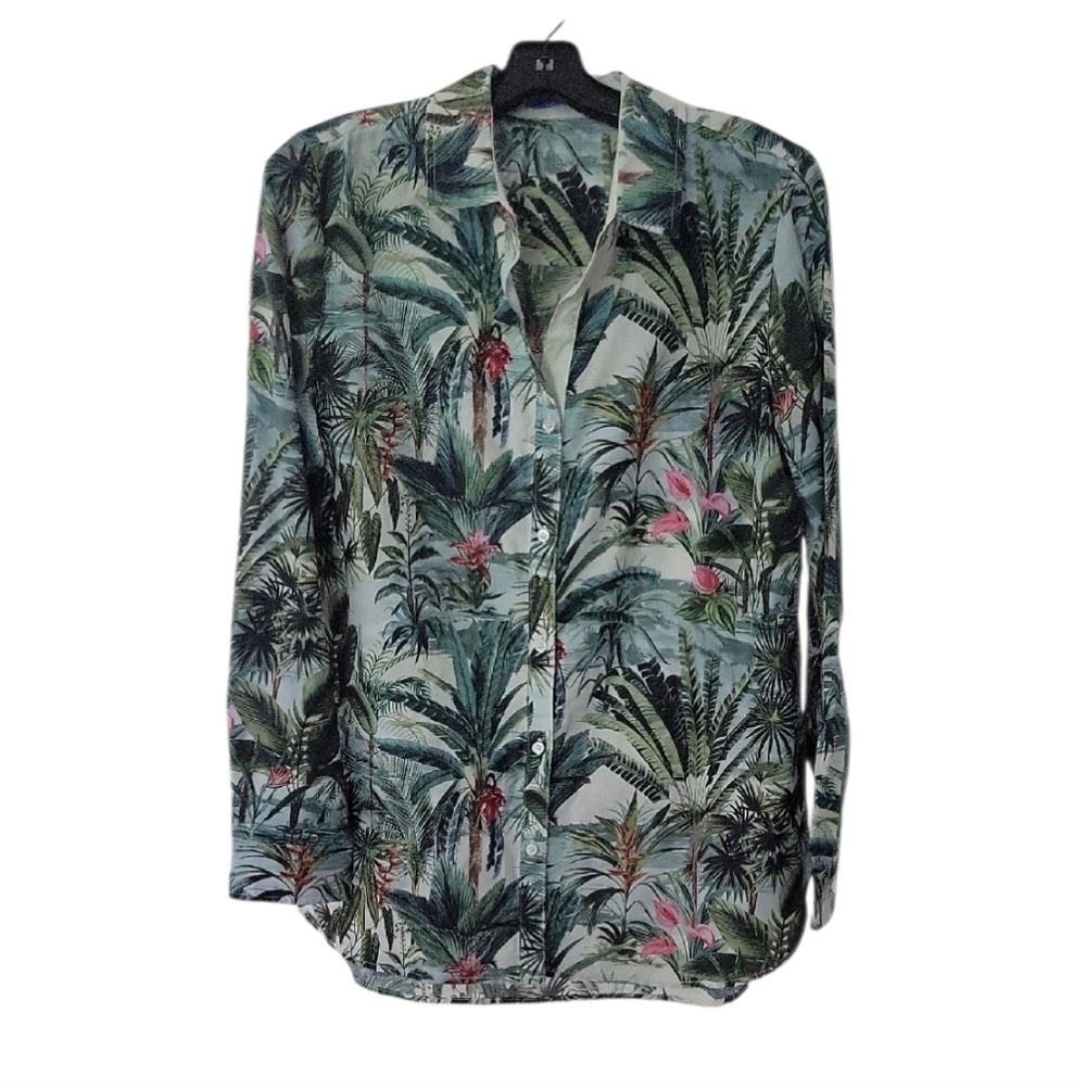 J.McLaughlin Britt Tropical Floral Print Silk Cotton Long Sleeve NWOT Size L - Picture 4 of 16